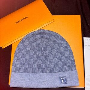 Louis Vuitton Navy Checkered Beanie